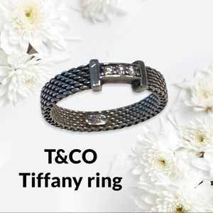 Vintage Tiffany & Co. Silver Somerset 3 Diamonds 925 Size 7 - 71/4 Ring